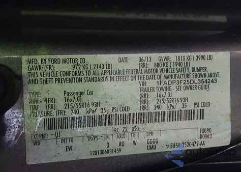 2013 Ford Focus Se z USA, uszkodzony, nr VIN 1FADP3F25DL354243